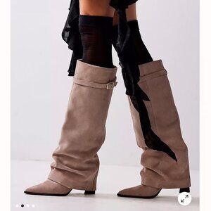 Free People Felicity Foldover Suede Knee High Boots - US Size 9